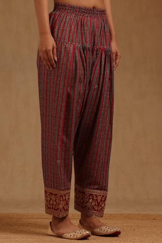 Soch Womens Maroon Chanderi Solid Suit Set With Zari
