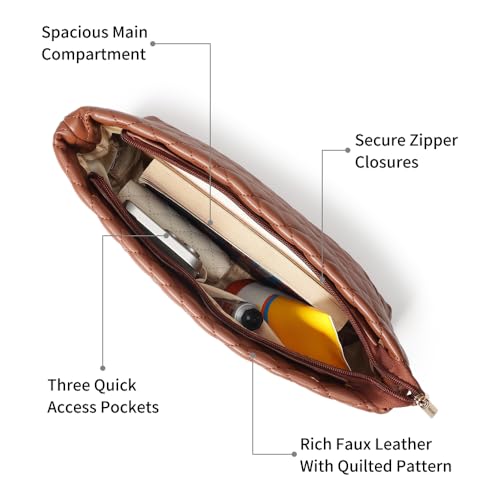 Fastrack QuiltPlay Tan Shoulder Bag | Quilted Faux-Leather Women’s Handbag Bag with Metal Accent Strap & Zipper Closure