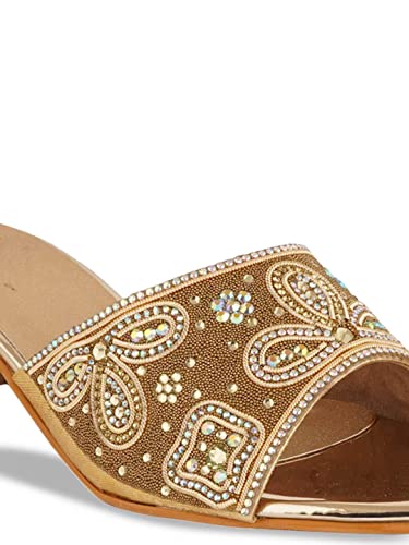 pelle albero Gold-Toned Embellished Party Block Mules PA-GF-46_Gold