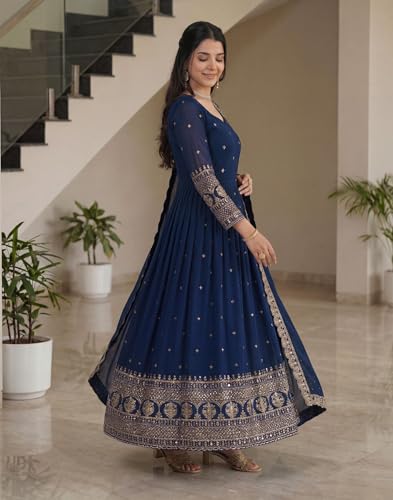 Leeli Peeri Designer Women's Vichitra Silk Sequence Work Anarkali Kurta with Trouser and Dupatta