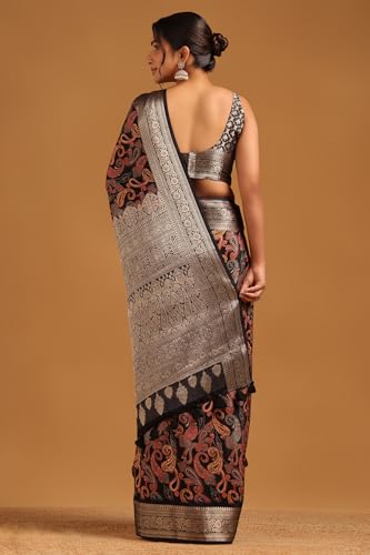 Soch Womens Black Silk Paisley Print Saree With Zari Woven