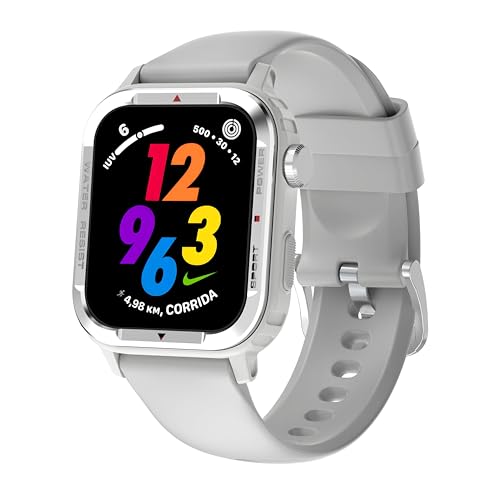 Nervfit Phoenix Smartwatch 1.85" TrueColor+LED Display, Bluetooth Calling, IP67 Waterproof, Fitness & Health Tracker with Heart Rate, SpO2, Stress & Sleep Monitoring (Cloud Grey Silicone)