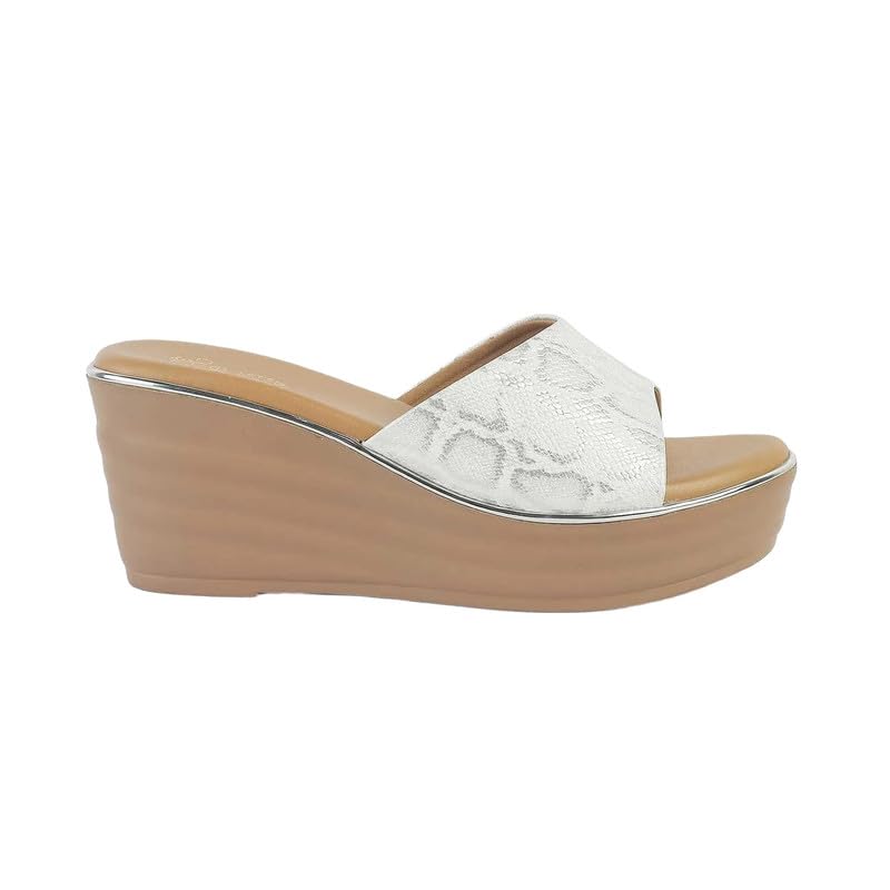 tresmode AVDA Women's White Vegan Leather Wedge Sandals in Size 7 UK / 40 EU