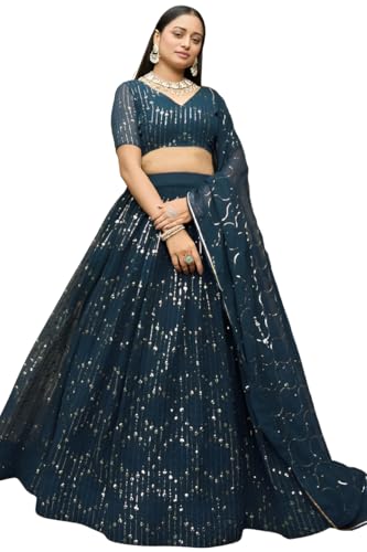 KRUNAL ENTERPRISE Embellished Semi-Stitched Lehenga Choli, Cerulean