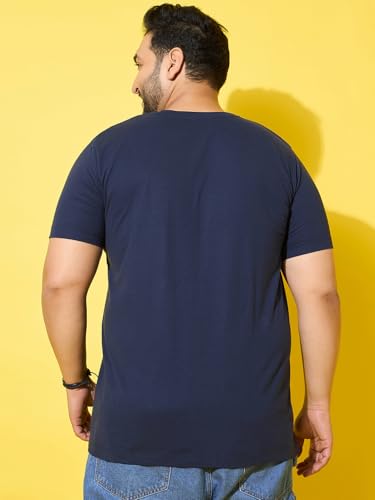 Bigbanana Men Plus Size Printed Navy Round Neck Tshirt (Rhythm,Navy,2XL)