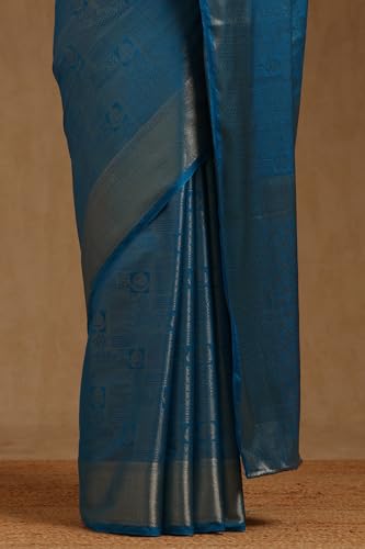 Soch Womens Turquoise Blue Georgette Floral Zari Woven Saree