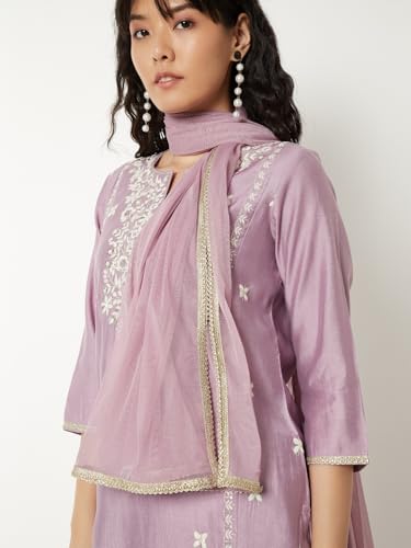 Max Women Embroidered Straight Kurta Set(Purple_M)