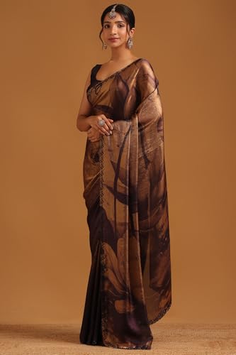 Soch Womens Purple Organza Botanical Saree With Stone Work