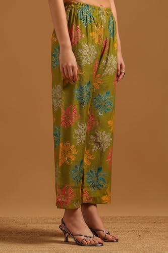 Soch Womens Light Green Desert Storm Floral Print Co-Ord Set With Mirror Work