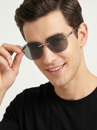 Carlton London Men Premium Polarised UV Protected Blue Lens Silver Toned Rimless Sunglasses