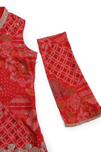 Soch Womens Red Chinon Bandhani Print Suit Set With Zardosi