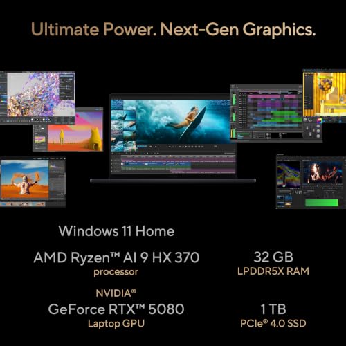 ASUS ProArt P16 (2026),AMD Ryzen AI 9 HX 370,RTX 5080-16GB,32GB RAM,1TB SSD,4K OLED,16"(40 cm),Windows 11 Home,M365 Basic(1 Year),Office 2024,Nano Black,1.95 Kg,H7606WW-SE066WS,Creator/Gaming Laptop
