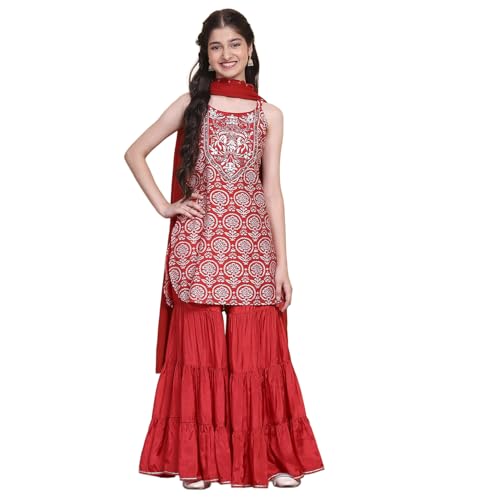 Biba Girl's Viscose Blend Kurta Set (KWSNKIS6318SS25RED_Red