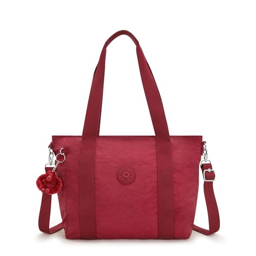 Kipling Women's Asseni Small Tote, Versatile Lightweight Purse, Nylon Shoulder Bag, Funky Red, 15.75''L x 11''H x 5.5''D, Kipling Women's Asseni Small Tote Bag, Versatile Lightweight Purse, Nylon