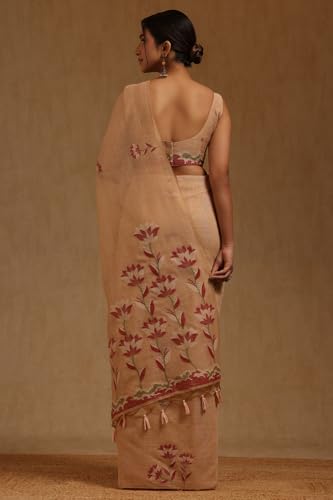 Soch Womens Peach Chanderi Woven Design Saree
