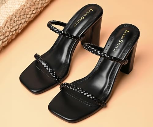 LOUIS STITCH Women's Fashion Slip-On Block Heel Sandals | Open Toe Black Stylish Mule Heel Sandal for Ladies | LSOF-LDBH-WEVSTJB| (UK-8)