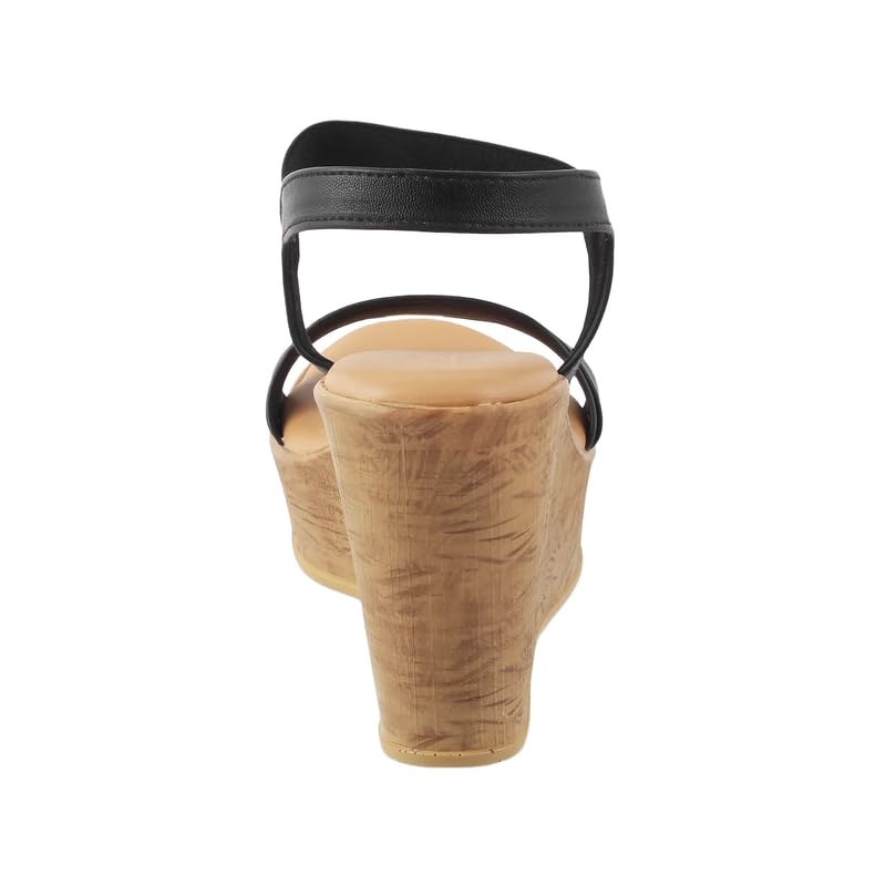 tresmode Pagiri Women’s Black Wedge Sandals | Vegan Leather | TPR Sole in Size 2 UK / 35 EU