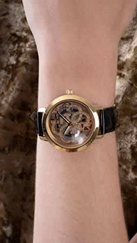 Guess Womens 36 mm Quattro Clear Gold Dial Genuine Leather Analog Watch - GW0383L1