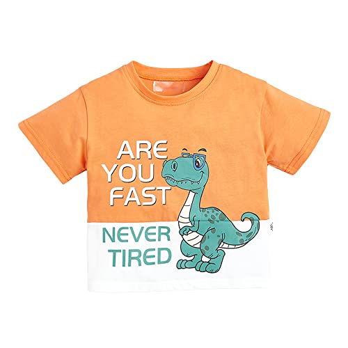 Hopscotch Boys Cotton Printed Animal Print T-Shirt Shorts Set In Orange Color for Ages 4-5 Years