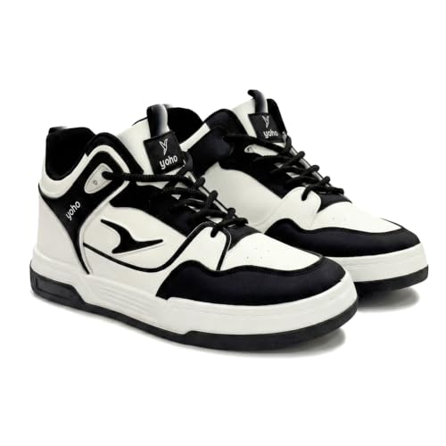 YOHO Men's Sneakers Flo Mid Top | Stylish & Comfortable | Lace Up Casual Shoes for Man/Gents | White - UK 8