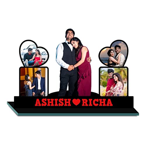 Personalized MDF Black Couple Photo Frame Table Top - Customized Gift with 5 Photos and Names - 12 x 18 Inch, 7mm Thick - Ideal for Anniversary, Wedding, and Valentine’s Day