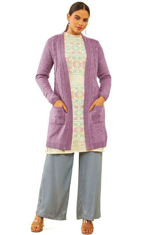 Soch Womens Purple Acrylic Chevron Pattern Knitted Open-Front Longline Shrug