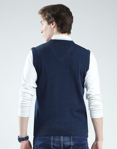 Monte Carlo Men's Regular Fit Pullover | Solid Pattern | Pull On Closure with Sleeveless V Neck Winter Pullover for Men's Blue M (Pack of_1)