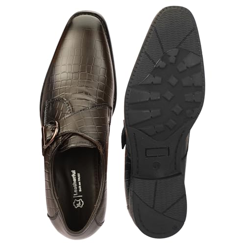 Leatherful Single Monk Strap Shoe, Genuine Leather, Black, TPR Sole, Nappa Leather Lining, (Croco Brown, UK Footwear Size System, Adult, Men, Numeric, Medium, 9)