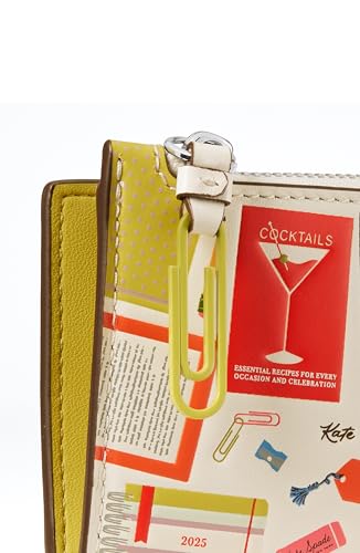 Kate Spade New York Women's Page Turner Bestsellers Print Smooth Leather Small Slim Bifold Wallet, Cream Multi, One Size