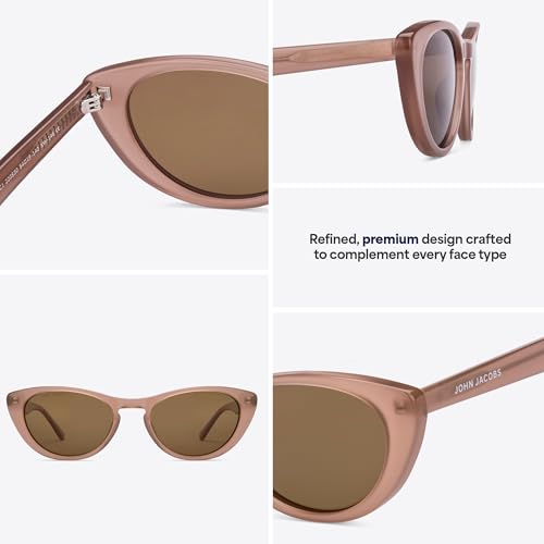 John Jacobs | Transparent Brown | Full Rim Cat Eye Stylish & Premium UV Protected Sunglasses | Acetate Lines | Polarized and 100% UV Protected | Women | Extra Wide | JJ S17346