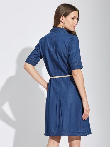 Latin Quarters Women's Blue Half Sleeves Collar Neck Casual Solid Dress_XXL