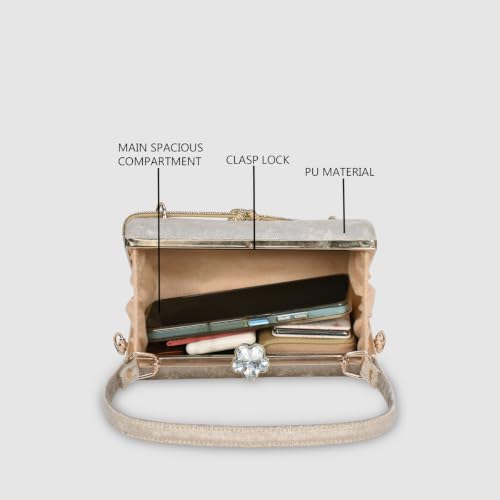 ESBEDA Antiquegold Color Crystal Belt Top Handle Clutch