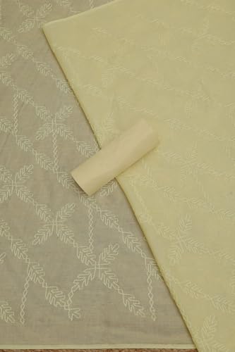 Soch Womens Light Yellow Cotton Floral Print Unstitch Dress Material With Thread Work