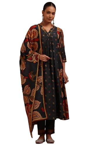 Soch Women's Muslin Salwar Suit Set (EWA5CD22274_Charcoal