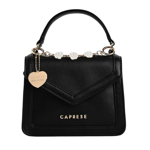 Caprese X Emily in Paris Tiara Small Satchel - Premium Textured Faux Leather Handbag for Women with Multi-Compartment Interior, Adjustable Detachable Strap & Exclusive Chain Flower Charm