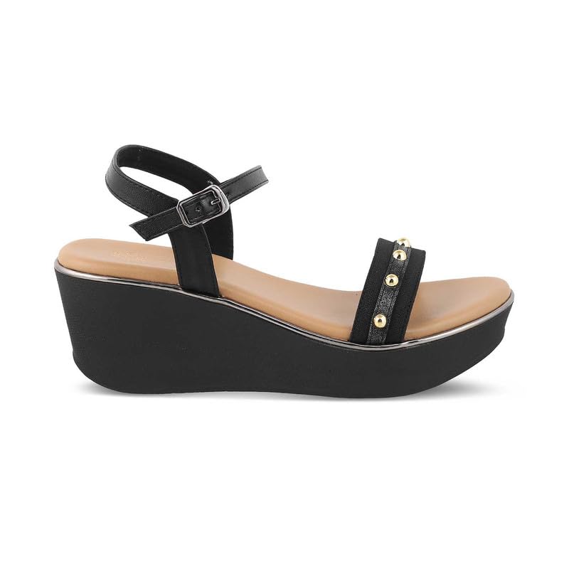 tresmode 239-CONQ BLACK WOMEN DRESS WEDGE SANDALS EU/40 UK/7