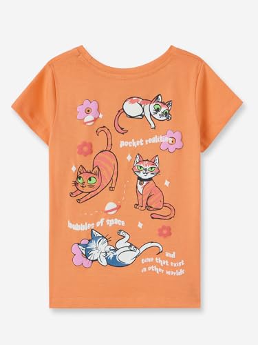 The Souled Store Marvel: Flerkittens Short Sleeves Round Neck Orange Printed Girls Cotton T-Shirts (2-8 Yrs)
