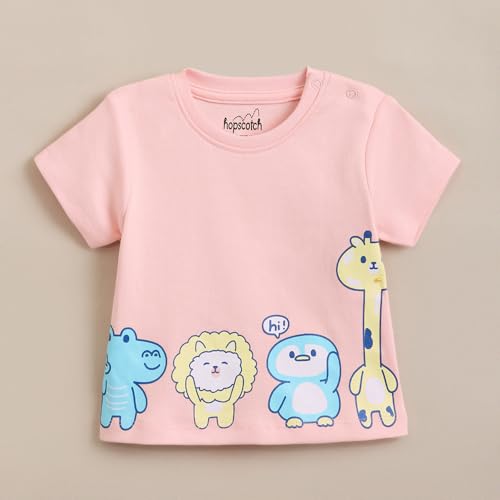 Hopscotch Baby Girls Animal Print Short Sleeves Multicolor Tees For Ages (6-9 Months)