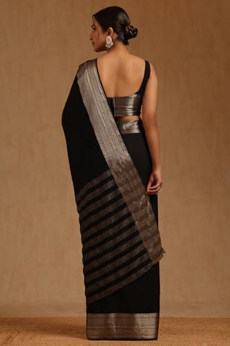 Soch Womens Black Georgette Solid Saree With Zari