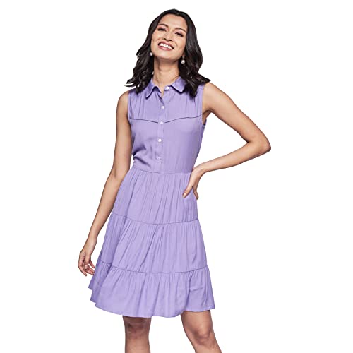 AND Women's Polyester Fit Flare Knee-Length Dress (EE22AB046DRTR_Lilac_14)