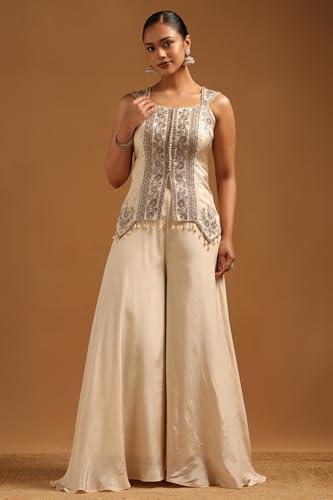 Soch Womens Cream Tissue Floral Salwar Suit With Sequins