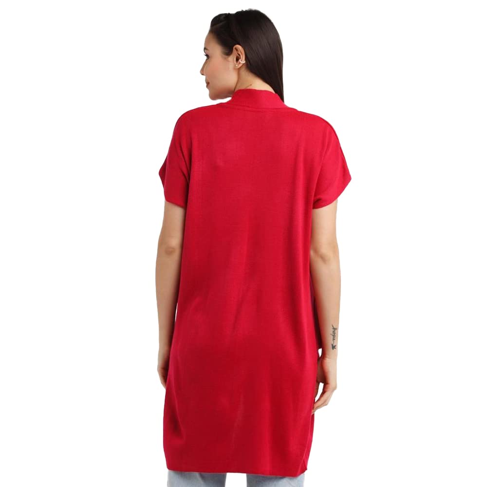 Zink London Women's Red Solid Kimono Sleeve Straight Shrug