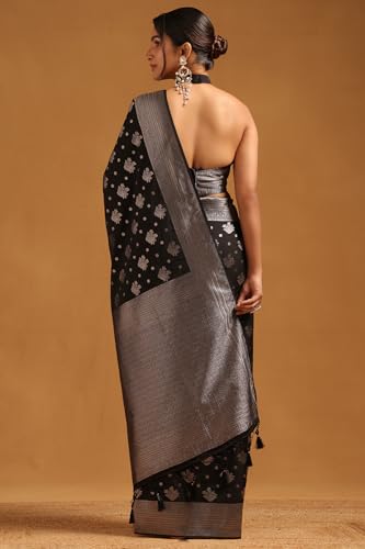 Soch Womens Black Viscose Silk Floral Zari Woven Saree
