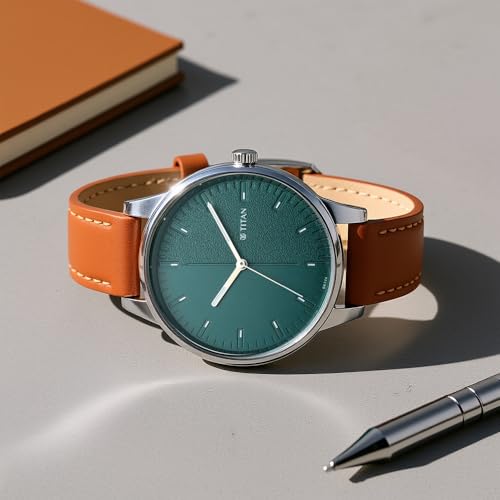 Titan Workwear Quartz Analog Teal Green Dial Tan Leather Strap Watch for Women - 2648SL01
