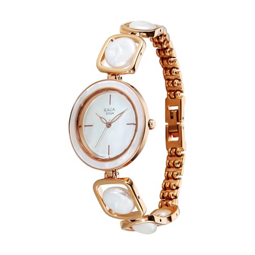 Titan Raga Power Pearls 2.0 with Quartz Analog Mother of Pearl Dial Rose Gold Brass Strap Watch for Women - 95226WM02F