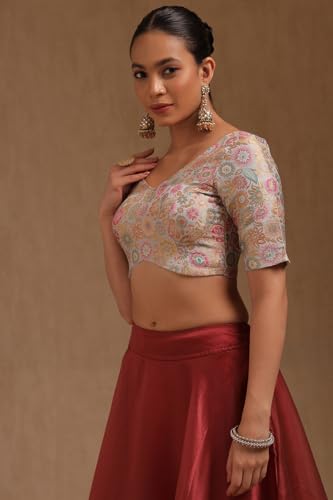 Soch Womens Grey Tussar Floral Print Padded Blouse with Zari Woven
