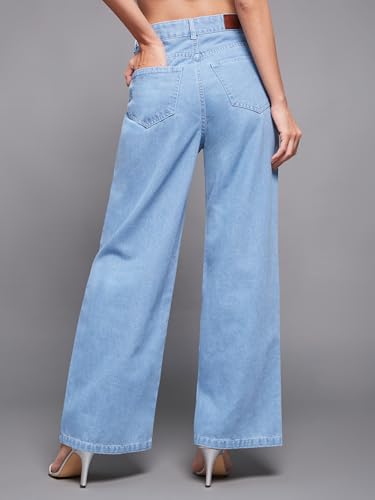 Miss Chase Women's Straight-Fit High-Rise Denim Jeans (MCSS18DEN02-19-366-26, Mist Blue, 26)