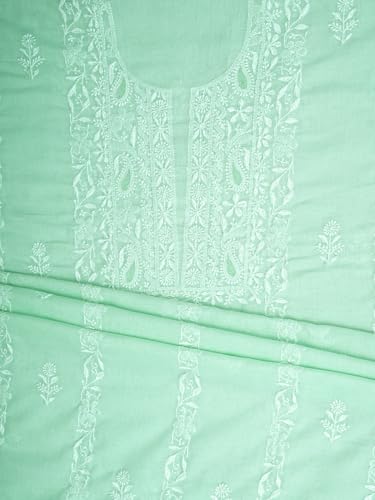 Ada Hand Embroidered Lucknowi Chikankari Unstitched Cotton Dress Material Suit Piece with Dupatta for Women 01A773770 Celadon Green