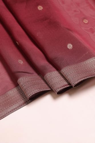 Soch Womens Wine Organza Botanical Zari Woven Hand Embroidered Salwar Suit