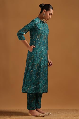 Soch Womens Teal Muslin Ethnic Motifs Co-Ord Set